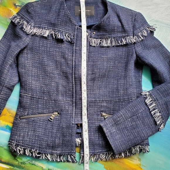 Banana Republic Factory Navy Fringe Boucle Jacket - Picture 11 of 12